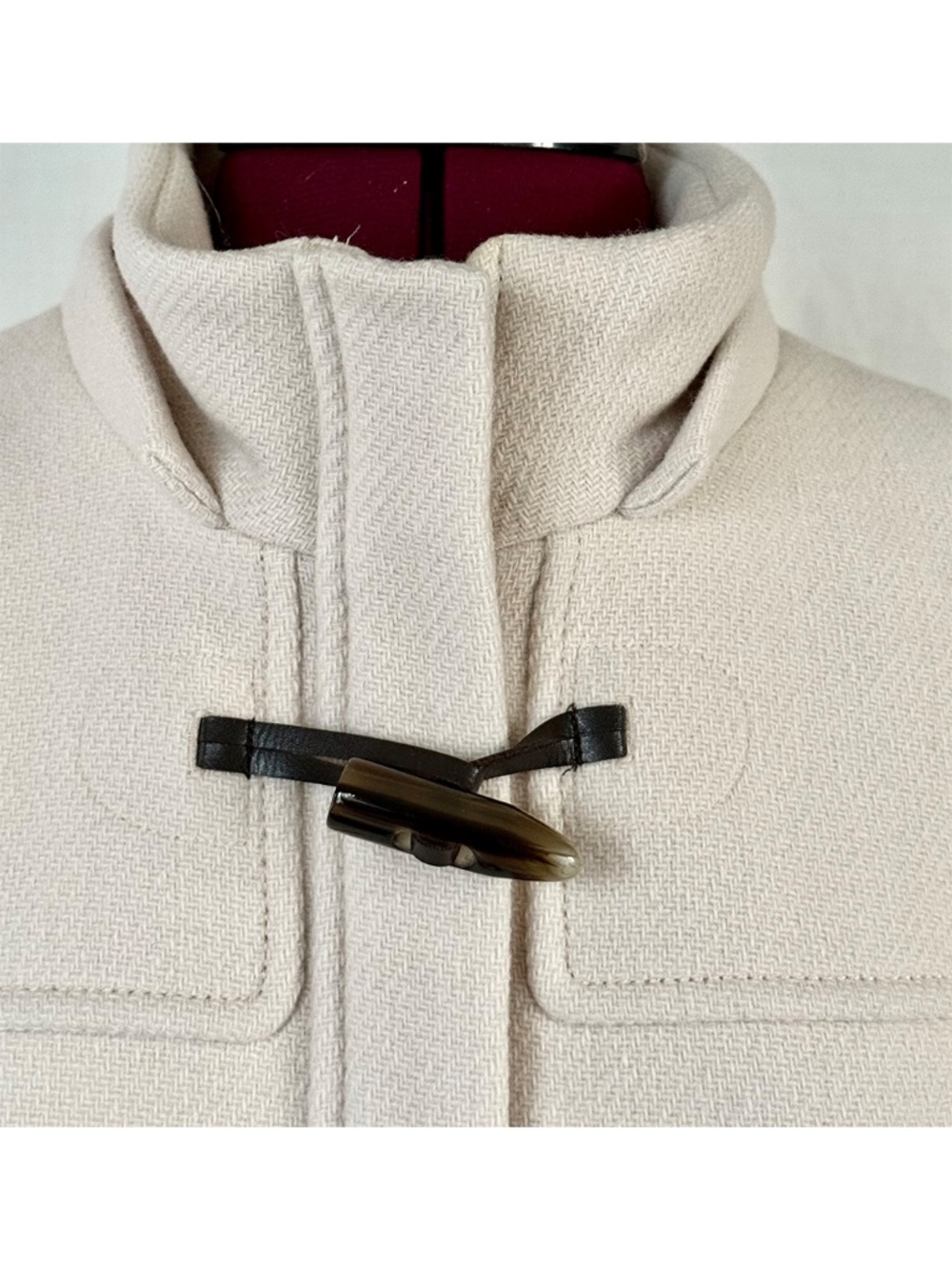 TALBOTS Size 4 Ivory Wool Blend Faux Fur Trim Detachable Hood Toggle Coat Jacket - Picture 5 of 10
